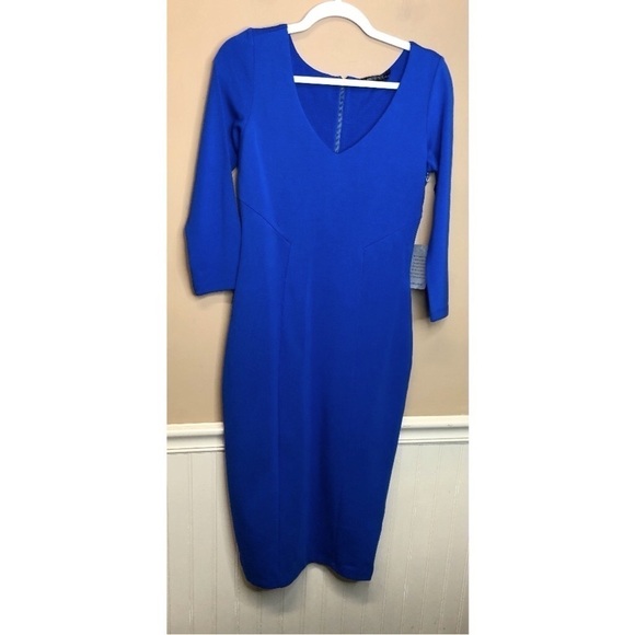 Felicity & Coco Ward Seamed Blue Full Zip Back Bodycon Dress Size M NWT - Picture 1 of 4